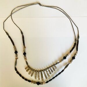 Vintage Native American Double-Strand Beaded Necklace, Silver, Jasper, Onyx